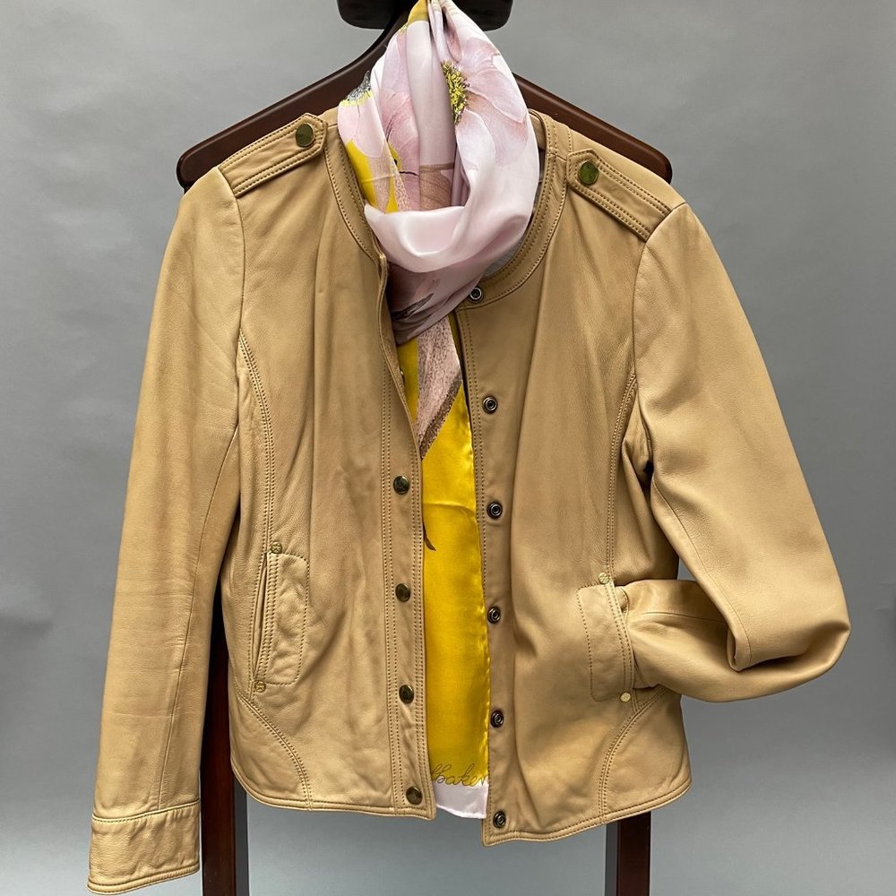 Tory Burch Alexander Tan / British Khaki Leather Jacket – Size Women L